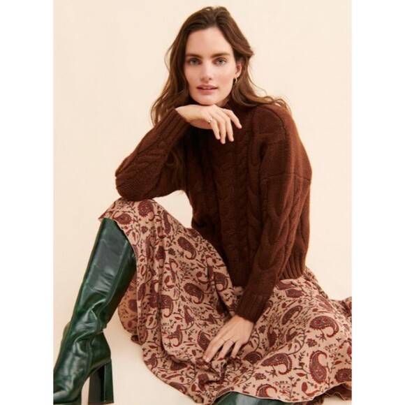 Lusana Vera Skirt Brown Red Paisley Pattern Size L Anthropologie - Picture 2 of 9